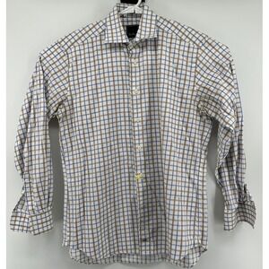 David Donahue Long Sleeve Button Down White Checkered Men's Size 16‎ 34/35